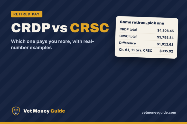 CRDP vs CRSC comparison showing monthly totals for a military retiree under each program