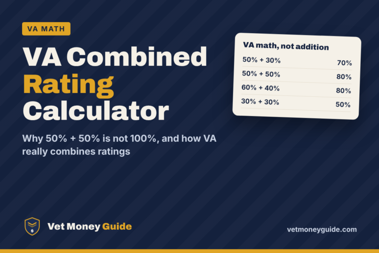 VA combined rating calculator showing 50% and 30% combining to 65 and rounding to 70%